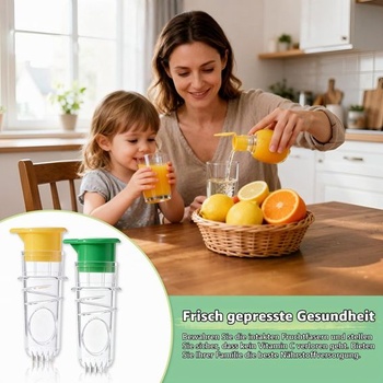 Dvojdielny ručný lis na citrusovú šťavu, žltý/zelený plast, s vekom a čistiacou kefkou, pre