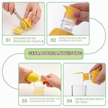 Dvojdielny ručný lis na citrusovú šťavu, žltý/zelený plast, s vekom a čistiacou kefkou, pre