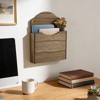 PH PandaHall Drevený závesný nástenný organizér na časopisy, 22,5x18,1x30,3 cm Nástenný držiak