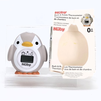Nuby Penguin Baby teplomer do kúpeľa | Ľahko čitateľný displej | Bez BPA | Šedá | Vhodné od 0 mesiacov