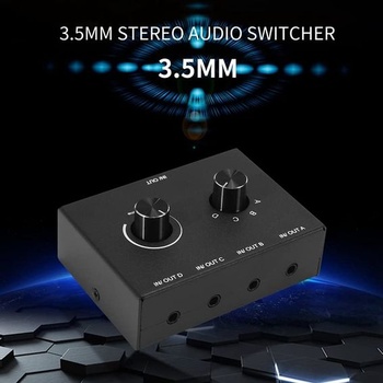 4portový audio prepínač, 3,5mm audio prepínač, stereo AUX audio, 4 vstupy 1 výstup/1 vstup 4