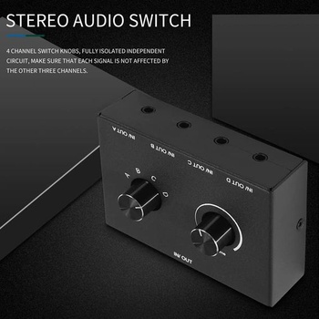 4portový audio prepínač, 3,5mm audio prepínač, stereo AUX audio, 4 vstupy 1 výstup/1 vstup 4