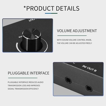 4portový audio prepínač, 3,5mm audio prepínač, stereo AUX audio, 4 vstupy 1 výstup/1 vstup 4