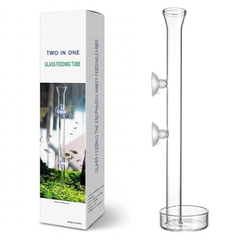 Akvarijná kŕmna trubica 25 cm zo skla s kŕmnou miskou a 2…