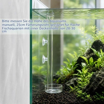 Akvarijná kŕmna trubica 25 cm zo skla s kŕmnou miskou a 2 prísavkami