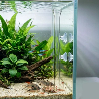 Akvarijná kŕmna trubica 25 cm zo skla s kŕmnou miskou a 2 prísavkami