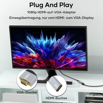 Jednosmerný adaptér HDMI na VGA, adaptér HDMI samica na VGA samec, nylonový opletený kábel, adaptér