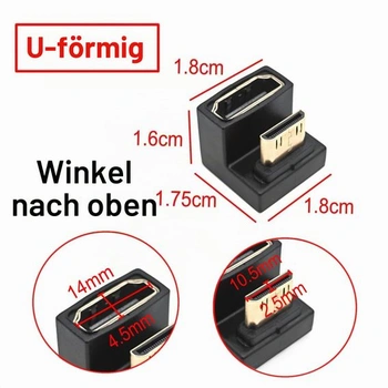 Adaptér JZK 8K Mini HDMI na standardní HDMI ve tvaru U, adaptér s úhlem 180° (samec-samice), 8K HD