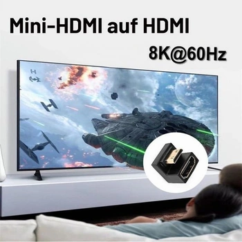 Adaptér JZK 8K Mini HDMI na standardní HDMI ve tvaru U, adaptér s úhlem 180° (samec-samice), 8K HD