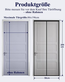 Magnetická sieť proti hmyzu Kitsure na dvere, 90x200cm pre vchodové dvere, čierna, 90x200cm, 1