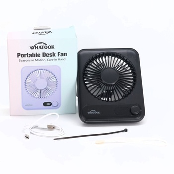 WHATOOK USB ventilátor tichý: plynulé ovládanie 1-100, batéria 2000mAh stolný ventilátor s LED