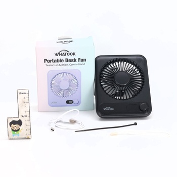WHATOOK USB ventilátor tichý: plynulé ovládanie 1-100, batéria 2000mAh stolný ventilátor s LED