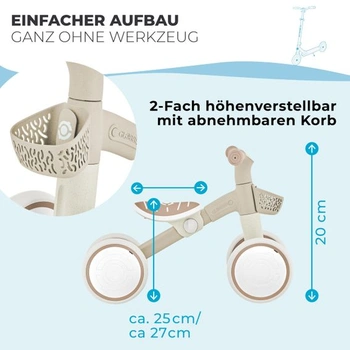 Globber Learning Bike – Bicykel na odpaľovanie, výukové koleso, 7-palcové pneumatiky EVA, 4 kolesá, taupe