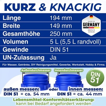 Kanister na vodu Kosmetex 5 litrov modrý, bez BPA a bezpečný pre potraviny | Chuťovo neutrálne pre