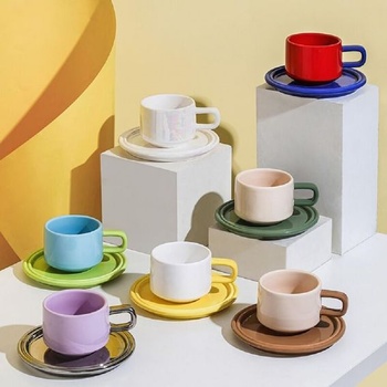 Sada keramických hrnků na kávu 250ml, espresso hrnek s podšálkem, moderní čajový hrnek, cappuccino