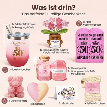 Dárky k 50. narozeninám ženy, dárek k 50. narozeninám pro ženy, pozitivní dárková sada pro