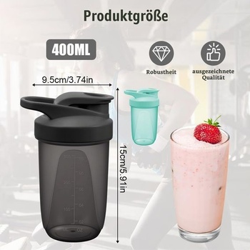 Proteínový šejker, 400ml fľaša na proteínový šejker, čierna rukoväť F – 400 ml, čierna