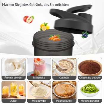 Proteínový šejker, 400ml fľaša na proteínový šejker, čierna rukoväť F – 400 ml, čierna