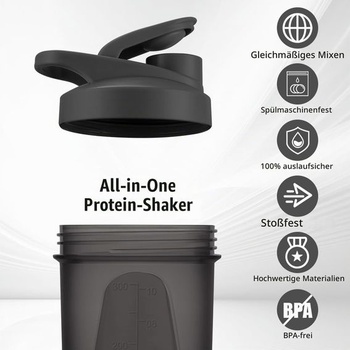 Proteinový šejkr, 400ml lahev na proteinový šejkr, černá rukojeť F – 400 ml, černá