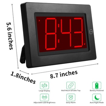 KWANWA digitální budík LED nástěnné hodiny s 3'' velkým displejem, provoz pouze na baterie, černé
