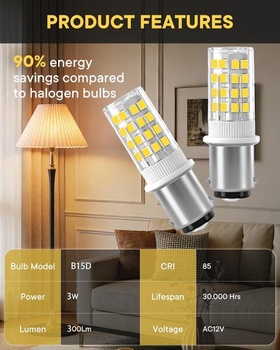 B15D LED žárovky AC/DC 12V-24V nízké napětí 1157 dvojitý kontakt bajonet, 3W (ekvivalent 30W) - pro