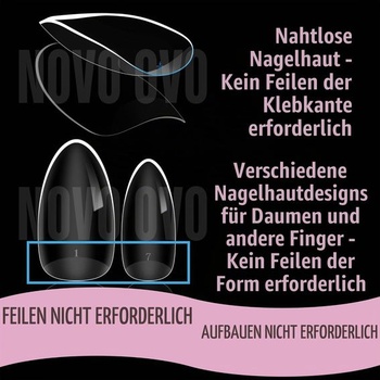 NOVO OVO Stredné mandľové nechtové tipy, extra silné, nalisovacie, bez zakrivenia do C, mandľové