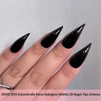 NOVO OVO Halloweenské 3D mačacie pazúriky na nechty čierne, 128 ks krátkych zahnutých ihlových