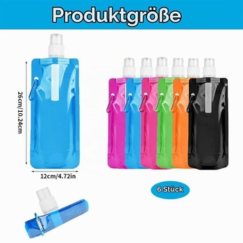 Skladacia fľaša na vodu 500ml, 6 kusov, 6 farieb, opakovane použiteľná fľaša na vodu bez BPA s klipom