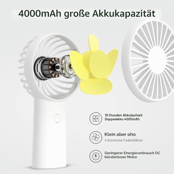 Ručný ventilátor JISULIFE 4000 mAh, biely