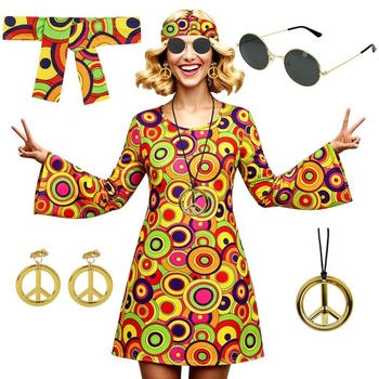 Dámske hippie šaty, kostýmová sada 70. rokov s…