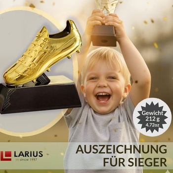 Larius Zlatá trofej za kopačku (13,5 cm, 212 g) – Futbalová trofej s voliteľným gravírovaním –