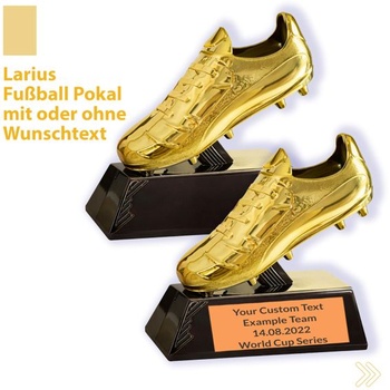 Larius Zlatá trofej za kopačku (13,5 cm, 212 g) – Futbalová trofej s voliteľným gravírovaním –
