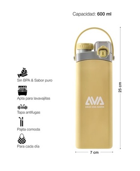 Silikonová láhev na vodu Ava, 600 ml, žlutá, skládací, opakovaně použitelná, ultralehká, bez BPA,