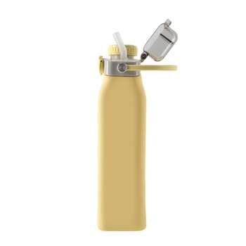 Silikónová fľaša na vodu Ava, 600 ml, žltá, skladacia, opakovane použiteľná, ultraľahká, bez BPA,