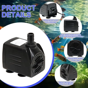 Malé ponorné vodní čerpadlo, mini fontánové čerpadlo (450 l/h, 8 W) s 1,4 m dlouhým napájecím