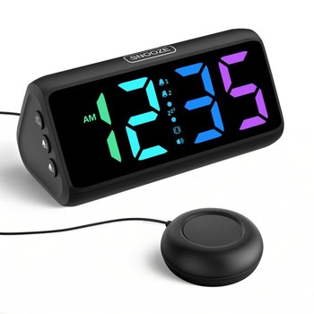 Hlasný budík pre tých, čo tvrdo spia, hlasný budík s vibráciami, duálny budík, RGB displej, 5 úrovní