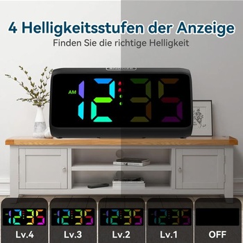 Hlasitý budík pro ty, co tvrdě spí, hlasitý budík s vibracemi, duální budík, RGB displej, 5 úrovní