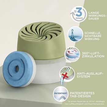 Kompaktný odvlhčovač Pattex AERO 360 ° zelený, 1 kus vrátane 1 zelenej odvlhčovacej tablety + 1 x 450g