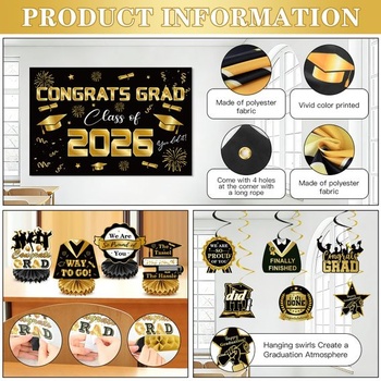 Dekorácia na promócii 2026, dekorácia na maturitný večierok 2026 čierno-zlaté, promočný banner, promočný