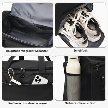 Športová taška s priehradkou na topánky, cestovná taška s objemom 51 cm, vodeodolná fitness taška,