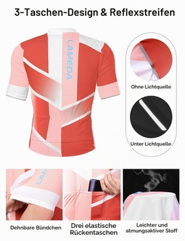LAMEDA Pánsky cyklistický dres s krátkym rukávom, letný, priedušný, elastický, rýchloschnúci, s 3