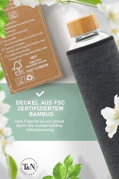 Sklenená fľaša T&N 1 liter / 750ml / 500ml - 1l sklenená fľaša na pitie s neoprénovým puzdrom -