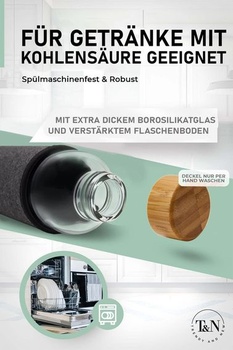 Sklenená fľaša T&N 1 liter / 750ml / 500ml - 1l sklenená fľaša na pitie s neoprénovým puzdrom -