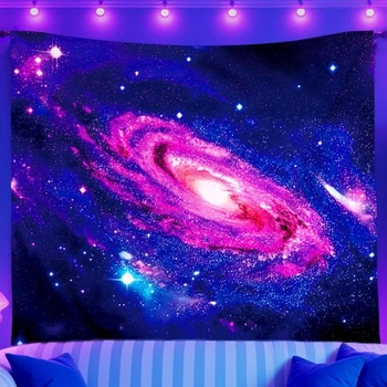 WEBEEDY UV reaktivní vesmírná galaxie gobelín černé světlo gobelín na zeď zavěšený na mlhovině