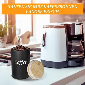 Vzduchotesná dóza na kávu, 500 ml, drevené veko, čierna