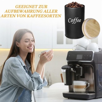 Vzduchotesná dóza na kávu, 500 ml, drevené veko, čierna