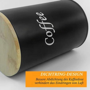 Vzduchotesná dóza na kávu, 500 ml, drevené veko, čierna