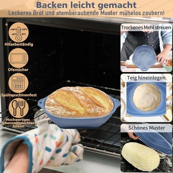 Silikonový kynácí košík na chleba, oválný kynácí košík o průměru 28 cm, skládací, vylepšená
