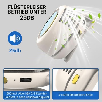 Mini ventilátor bez lopatiek s nacvakávacím klipom a 360 ° rotáciou - Prenosný dobíjací ventilátor na