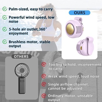 Mini ventilátor bez lopatiek s nacvakávacím klipom a 360 ° rotáciou - Prenosný dobíjací ventilátor na
